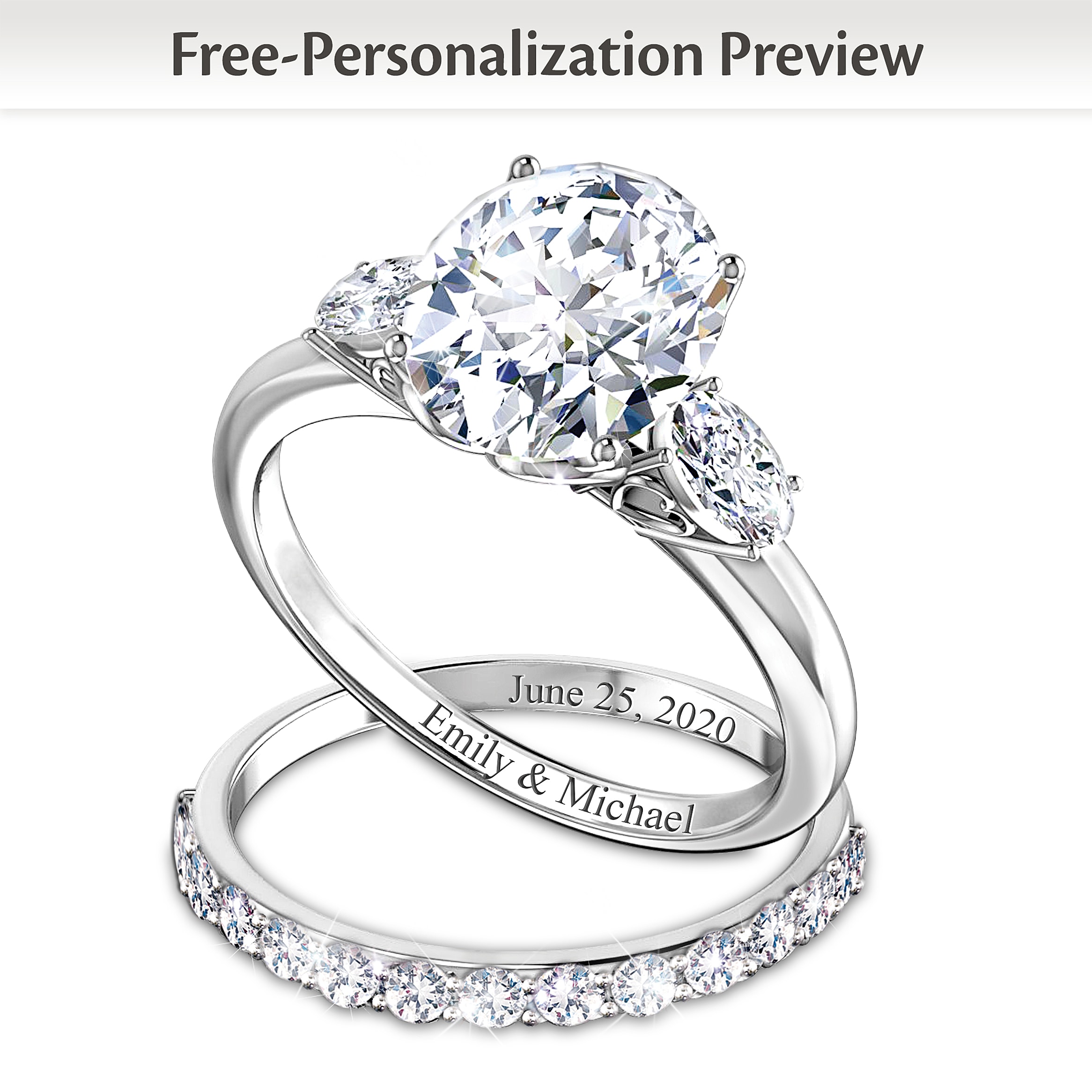Brilliance Of Our Love Personalized Sterling Silver Bridal Ring Set